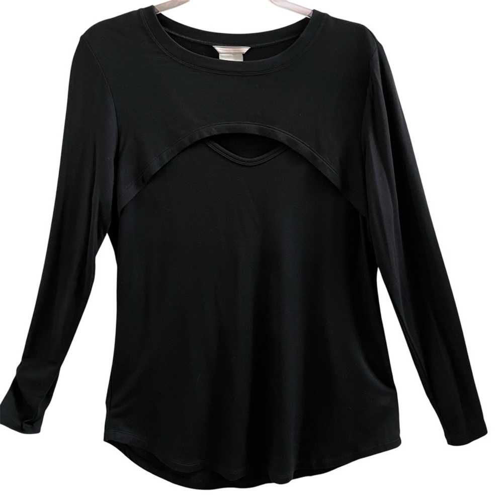 CAbi TOP, Size S, Black Long Sleeve Stretch Peekaboo Tee w/ Cutout, Style 4201.